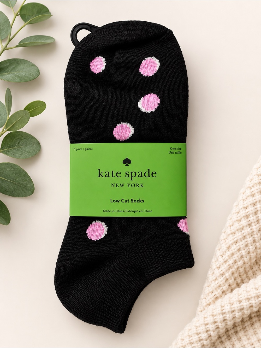kate spade Pink Polka Dot Low Cut Socks with 2 Solid Pair